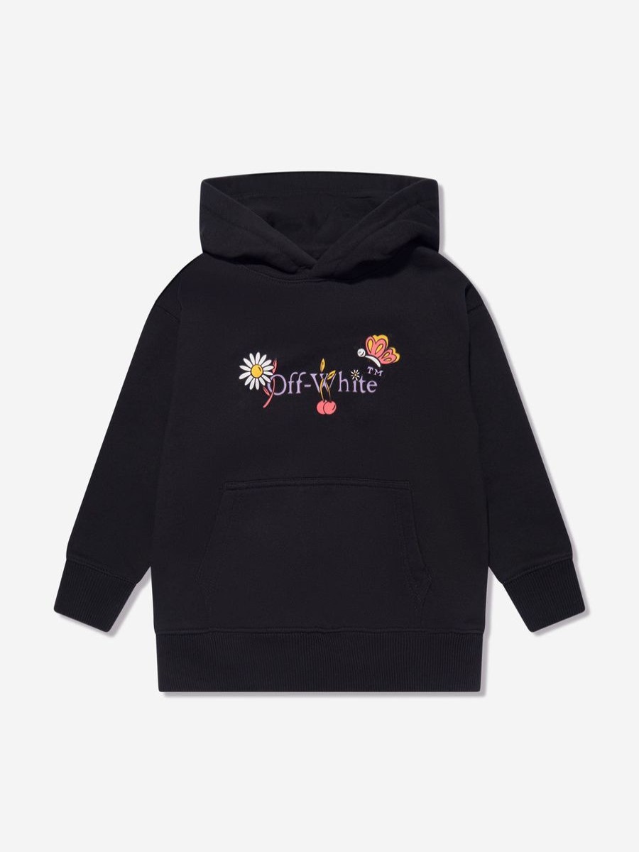 Girls Off-White Sweatshirts & Hoodies | Girls Funny Flowers Hoodie In Black