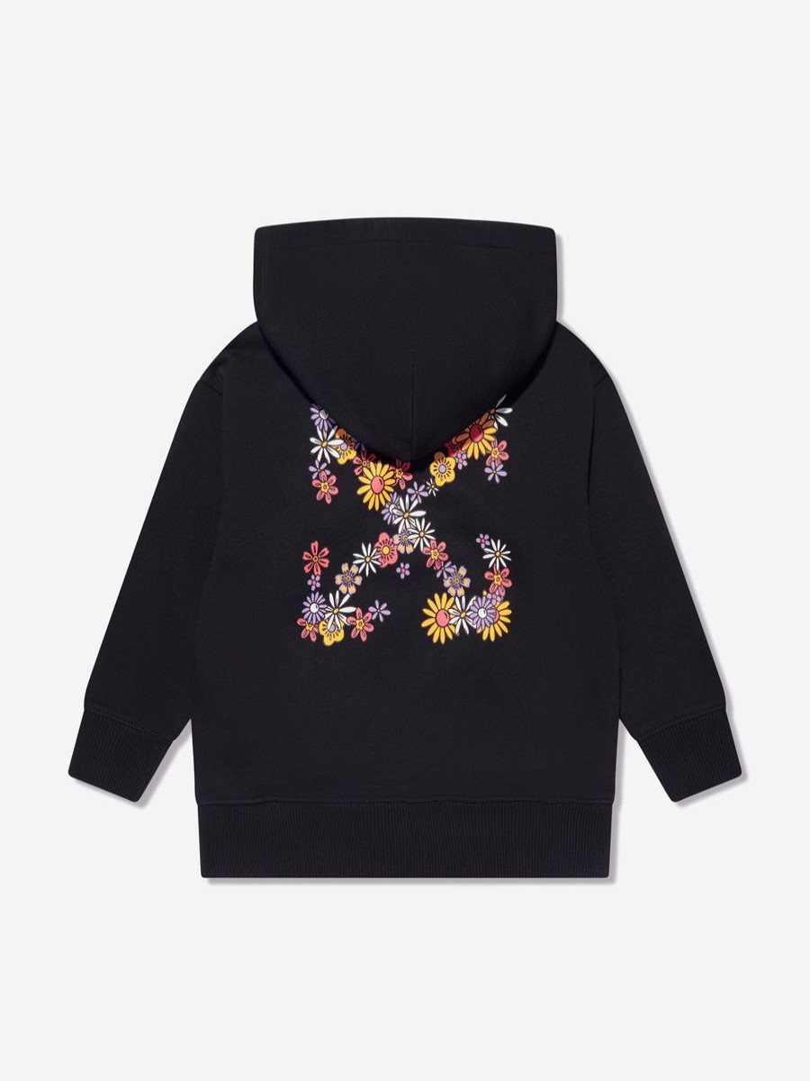 Girls Off-White Sweatshirts & Hoodies | Girls Funny Flowers Hoodie In Black