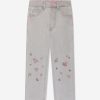 Girls Billieblush Jeans | Girls Embroidered Mom Fit Jeans In Grey