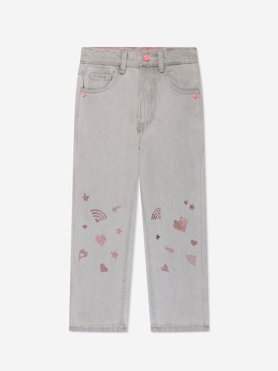 Girls Billieblush Jeans | Girls Embroidered Mom Fit Jeans In Grey