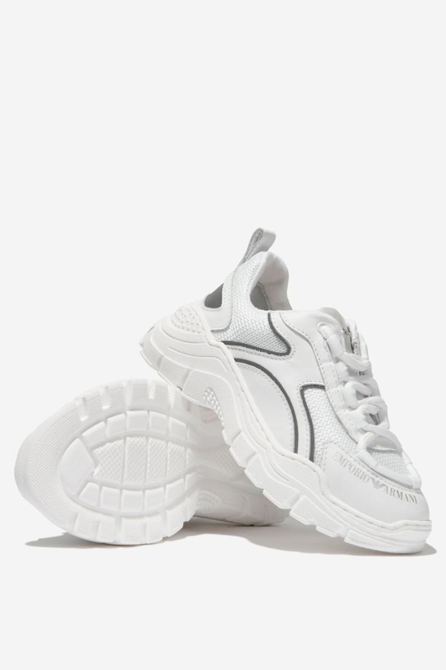 Teen Emporio Armani Footwear | Emporio Armani - Boys Leather And Mesh Reflective Trainers | Childsplay Clothing