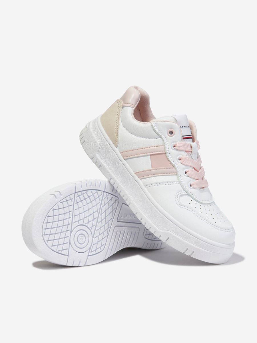 Girls Tommy Hilfiger Sneakers | Girls Flag Low Cut Lace-Up Trainers In White