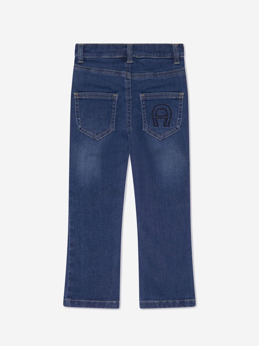 Girls Aigner Jeans | Girls Embroidered Flared Jeans In Blue