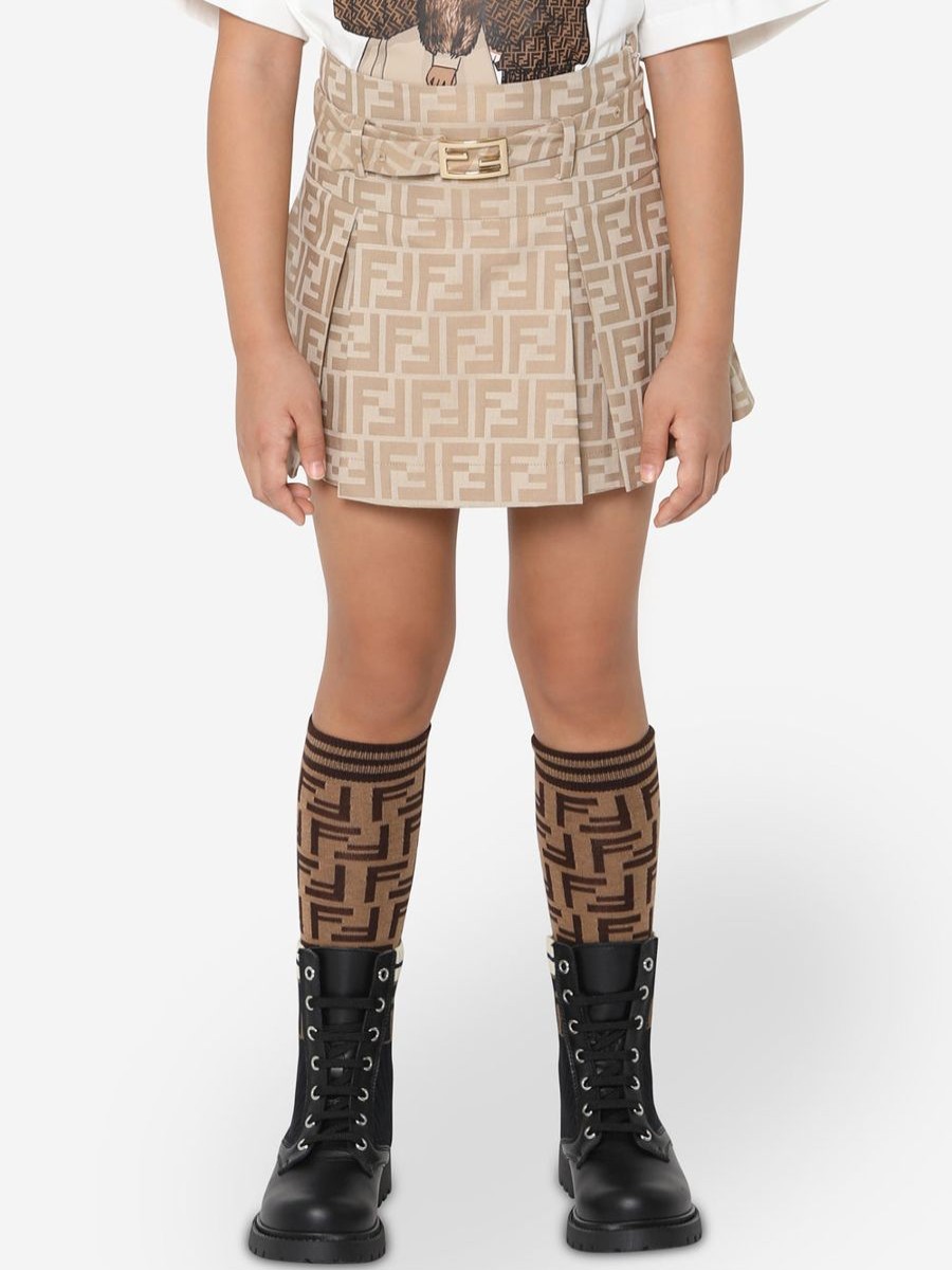 Teen Fendi Kids Shorts | Fendi Kids - Girls Ff Logo Buckle Skirt In Beige | Childsplay Clothing