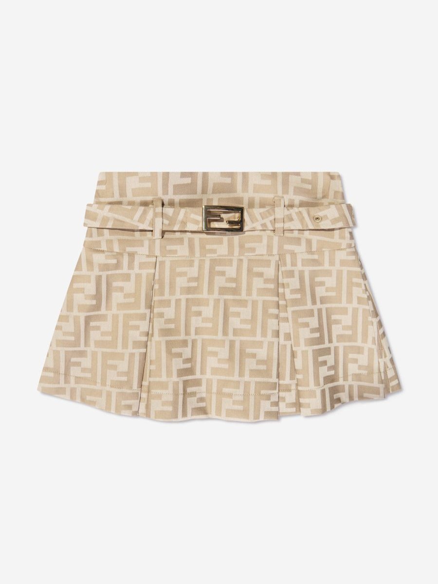 Teen Fendi Kids Shorts | Fendi Kids - Girls Ff Logo Buckle Skirt In Beige | Childsplay Clothing