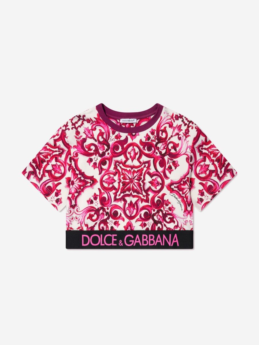 Teen Dolce & Gabbana Kids Shorts | Girls Majolica Cropped T-Shirt In Pink