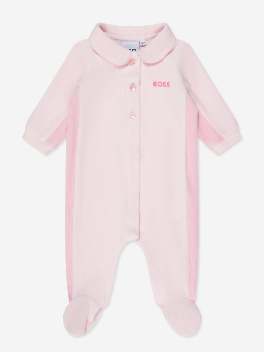 Baby BOSS Babygrows & Rompers | Baby Girls Velour Babygrow In Pink