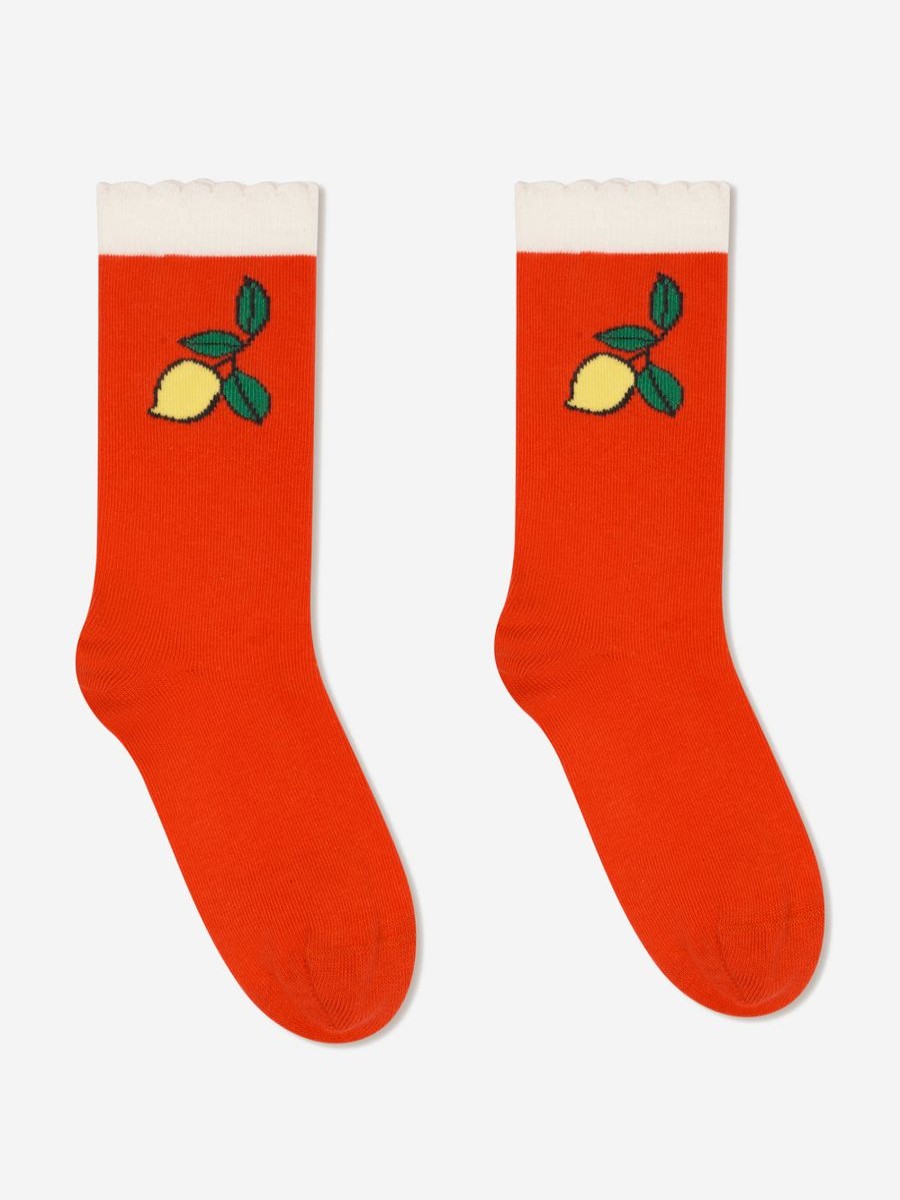 Girls Mini Rodini Socks & Tights | Kids Lemons Scallop Socks In Red