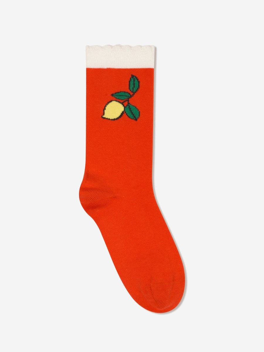 Girls Mini Rodini Socks & Tights | Kids Lemons Scallop Socks In Red