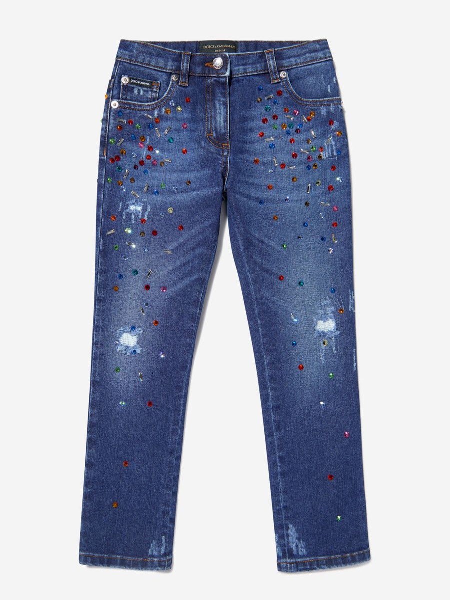 Girls Dolce & Gabbana Kids Jeans | Girls Cotton Worn Look Embellished Jeans