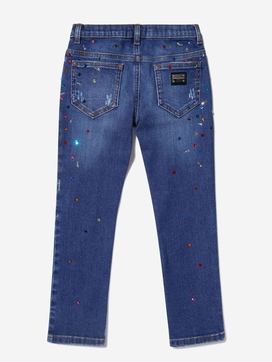 Girls Dolce & Gabbana Kids Jeans | Girls Cotton Worn Look Embellished Jeans