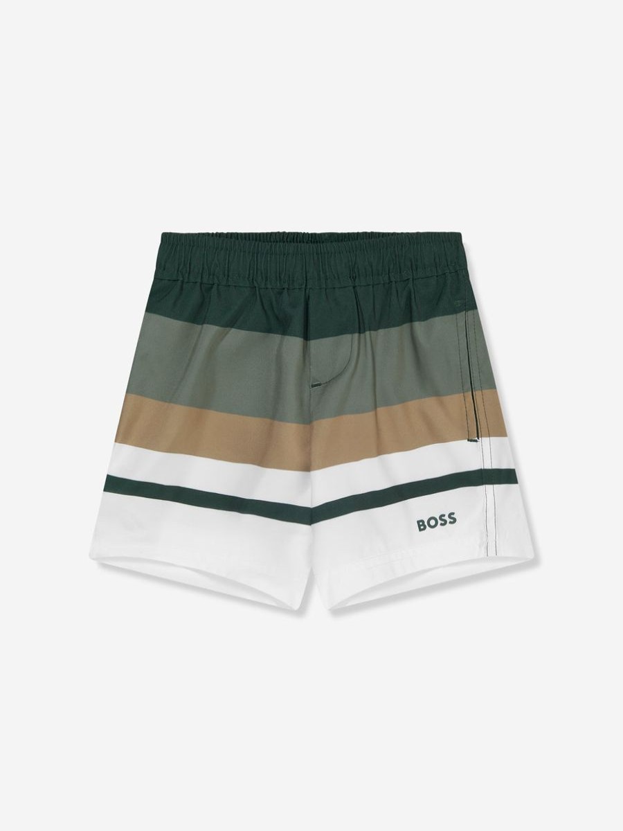 Teen BOSS Swimwear | Boys Striped Swim Shorts In Green