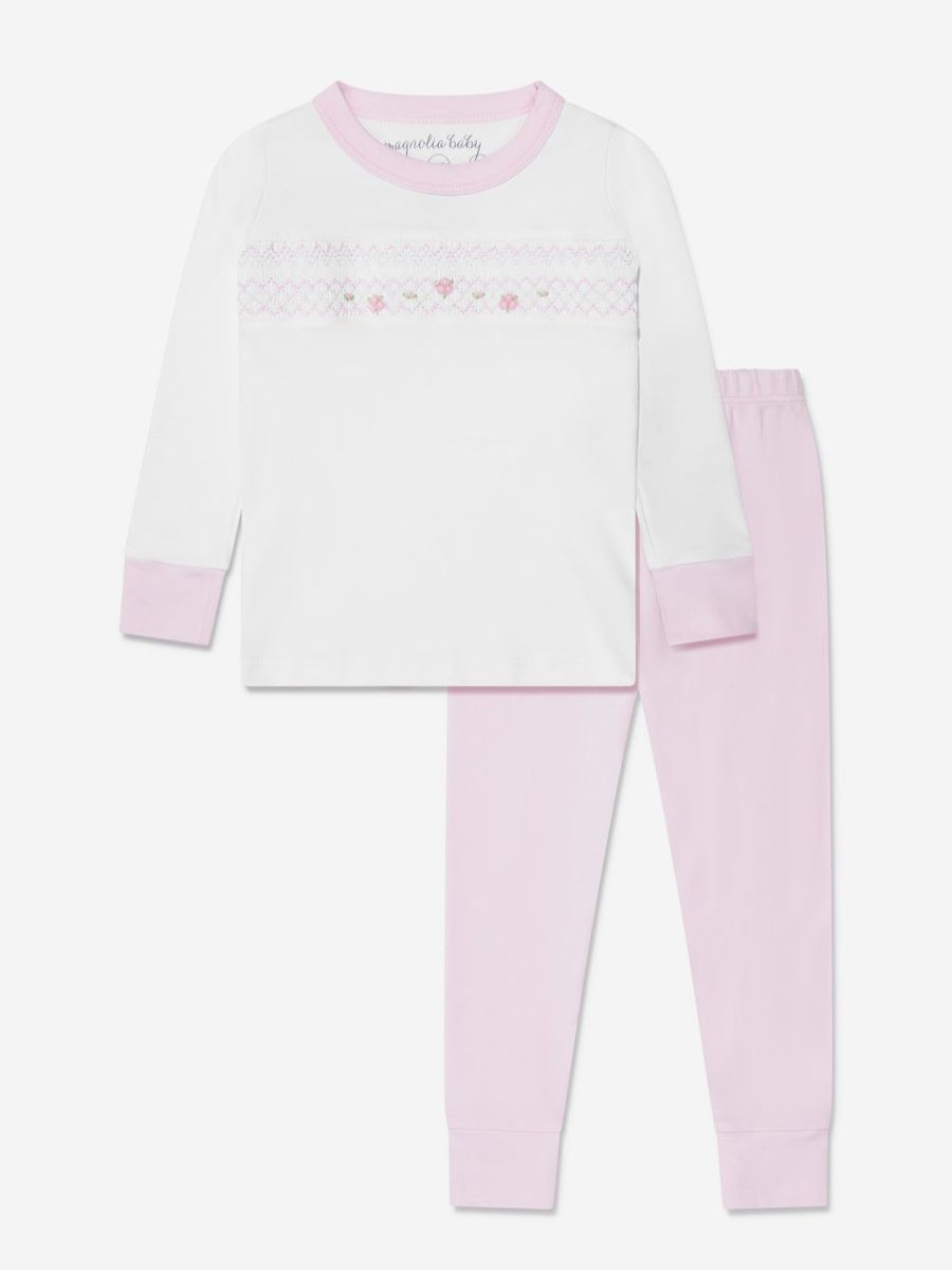 Girls Magnolia Baby Nightwear & Pyjamas | Baby Girls Smocked Long Pyjamas Set In Pink