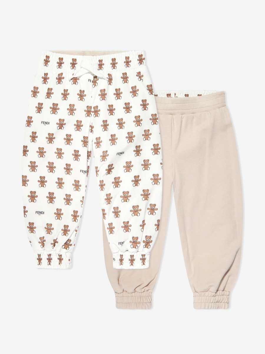 Baby Fendi Kids Sweatpants | Baby Bear Logo Reversible Joggers In Ivory