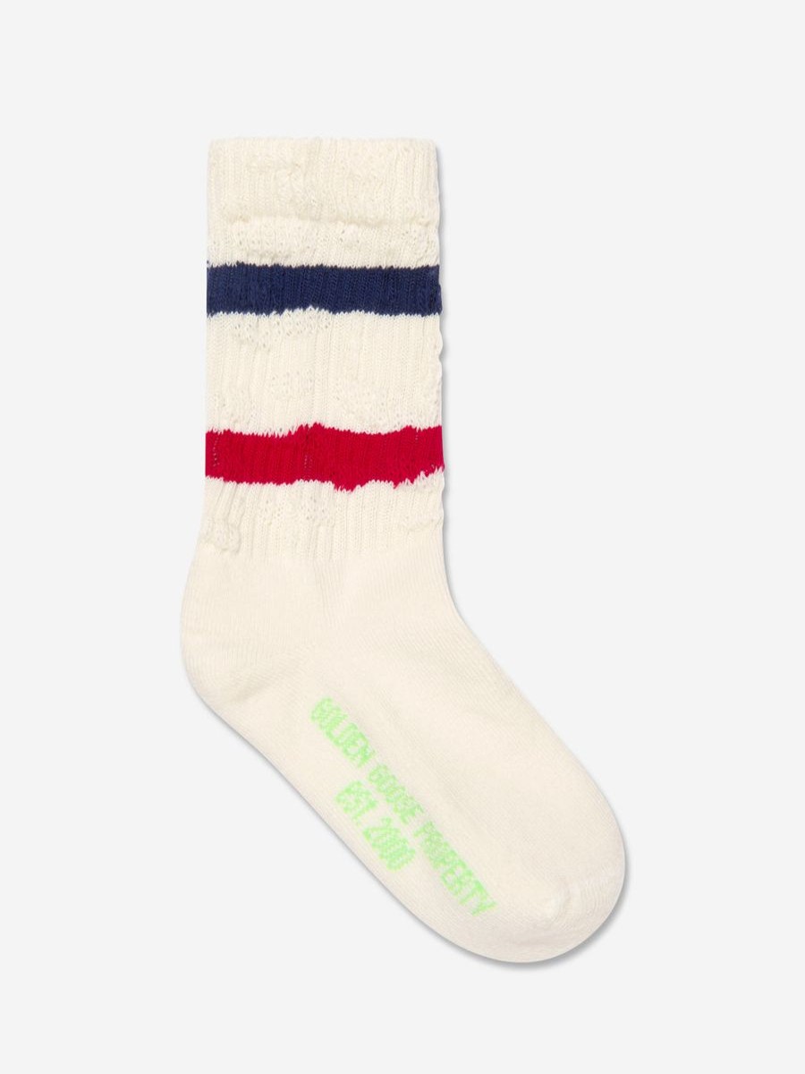 Girls Golden Goose Kids Socks & Tights | Kids High Rib Striped Distressed Socks In Ivory