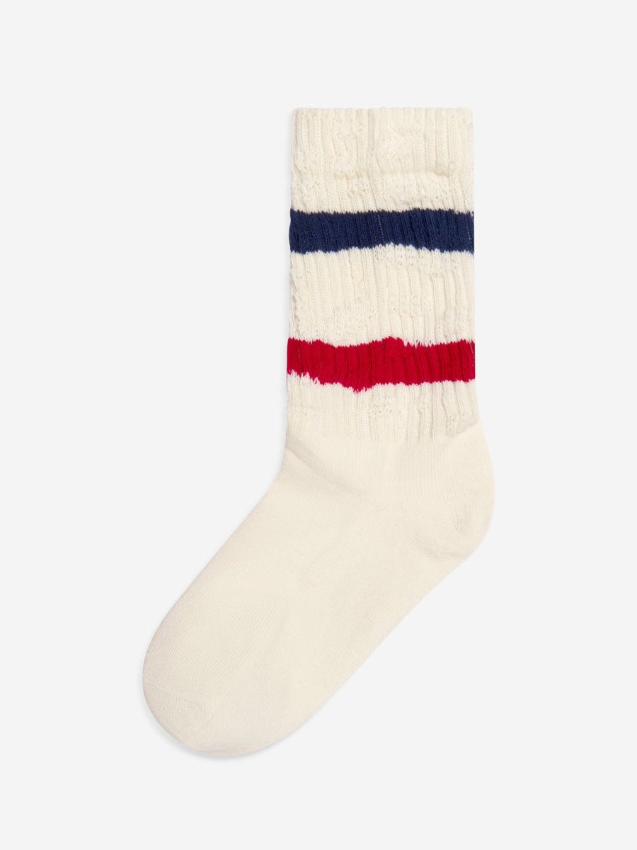 Girls Golden Goose Kids Socks & Tights | Kids High Rib Striped Distressed Socks In Ivory