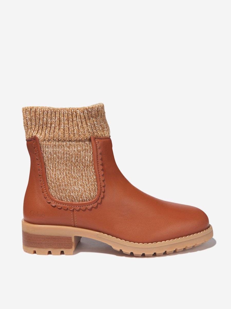 Girls Chloé Boots | Chloe - Girls Leather Knitted Ankle Boots | Childsplay Clothing