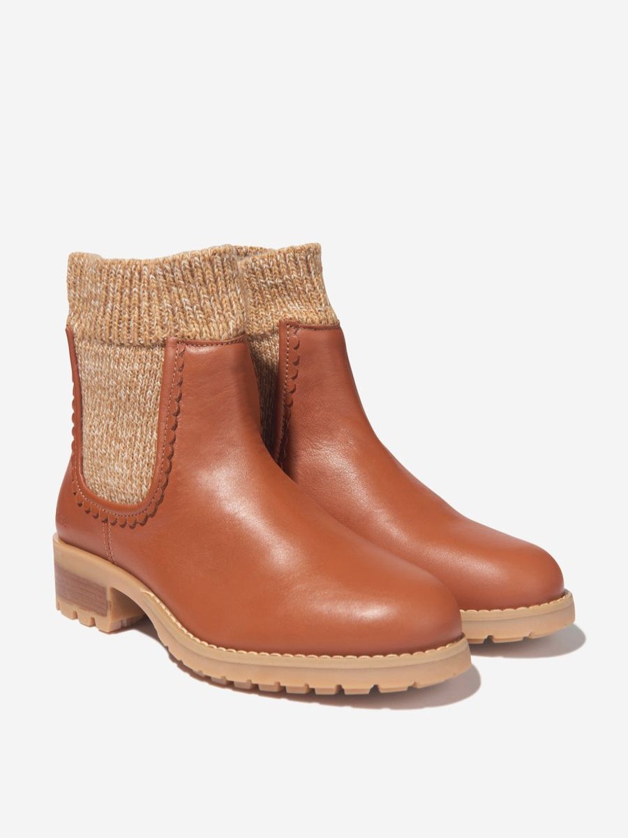 Girls Chloé Boots | Chloe - Girls Leather Knitted Ankle Boots | Childsplay Clothing