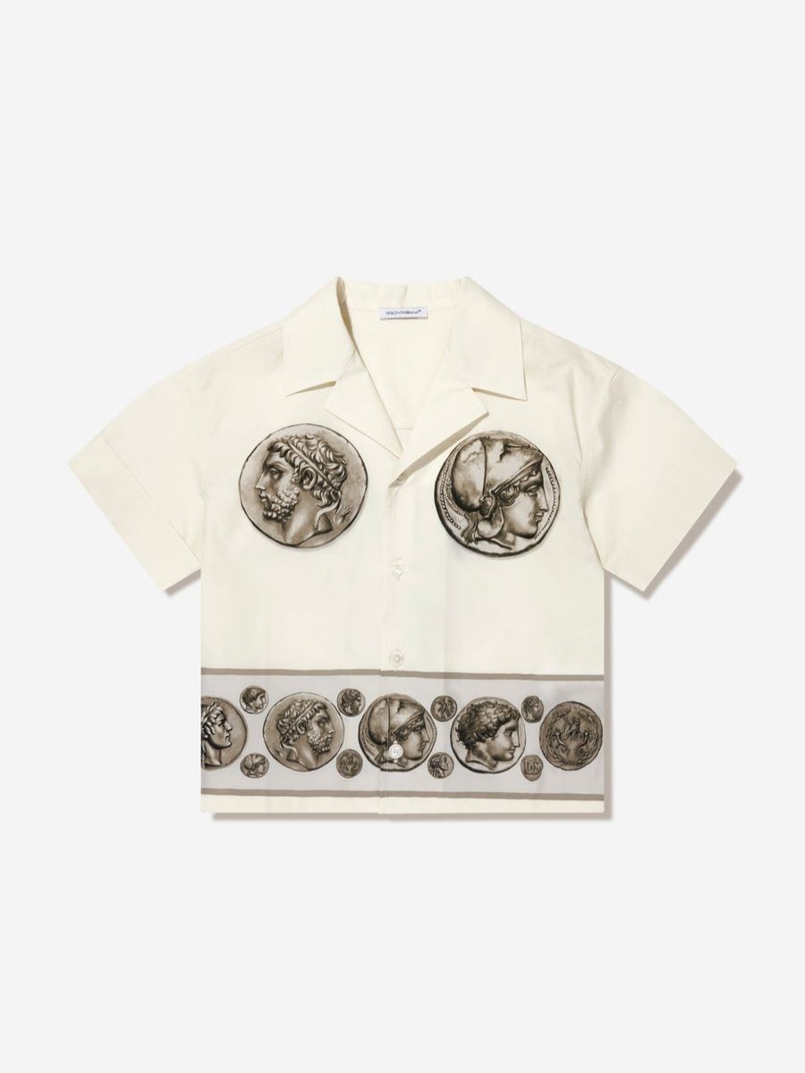 Teen Dolce & Gabbana Kids Shirts | Boys Short Sleeve Shirt In Ivory