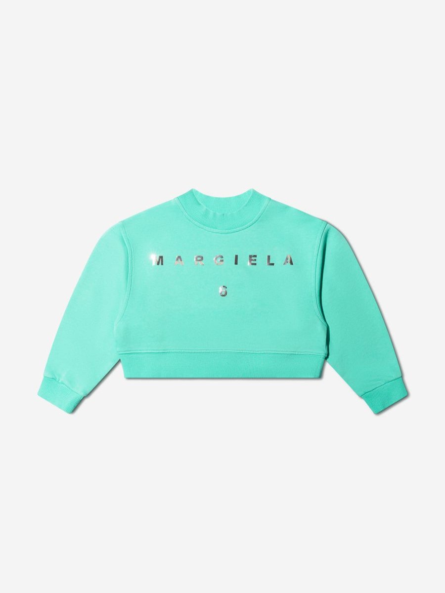 Girls MM6 Maison Margiela Sweatshirts & Hoodies | Kids Cropped Logo Sweatshirt In Aquamarine