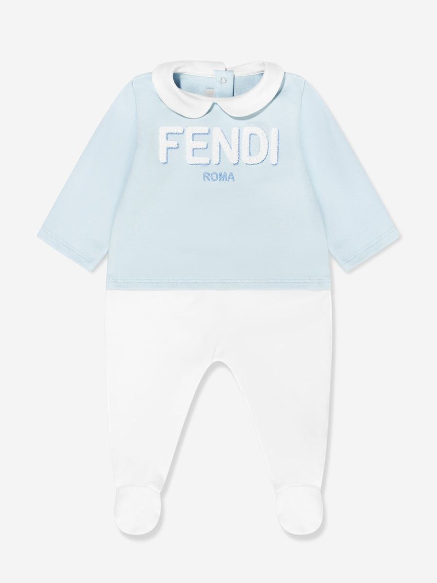 Baby Fendi Kids Babygrows & Rompers | Fendi Kids - Baby Boys Babgrow Gift Set (3 Piece) In Blue | Childsplay Clothing