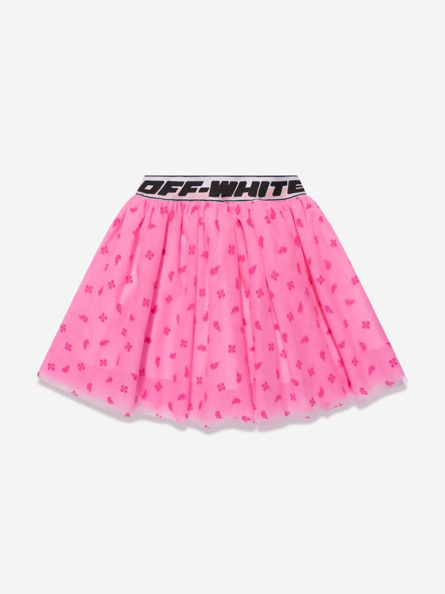 Teen Off-White Sweatshirts & Hoodies | Girls Logo Band Tulle Flock Skirt In Black