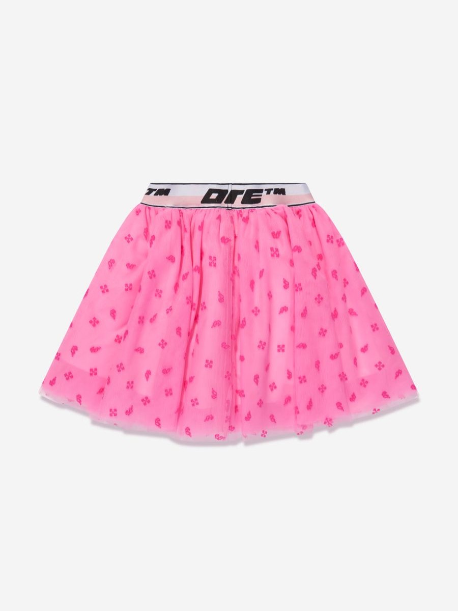 Teen Off-White Sweatshirts & Hoodies | Girls Logo Band Tulle Flock Skirt In Black