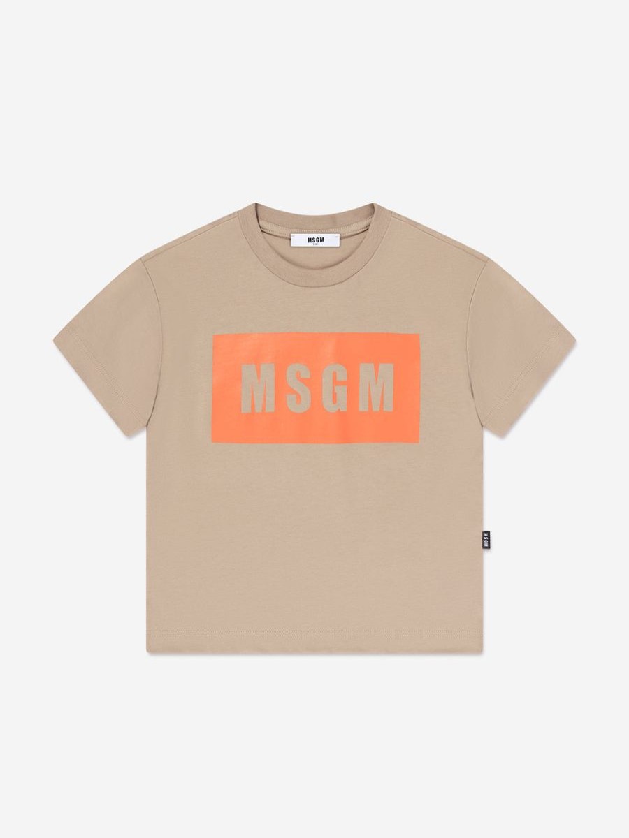 Girls MSGM Tops & T-Shirts | Kids Logo T-Shirt In Beige