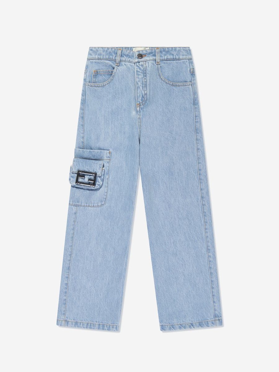 Girls Fendi Kids Jeans | Girls Cargo Baguette Bag Jeans In Blue