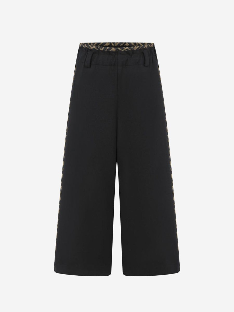 Girls Fendi Kids Trousers | Fendi Girls Black Wide Leg Logo Trousers