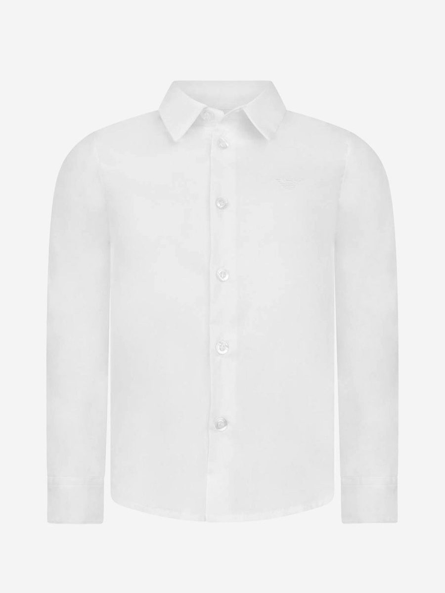 Teen Emporio Armani Shirts | Emporio Armani - Boys Cotton Long Sleeve Branded Shirt | Childsplay Clothing