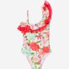 Teen Selini Action Swimwear | Girls One Shoulder Floral Swimsuit In White