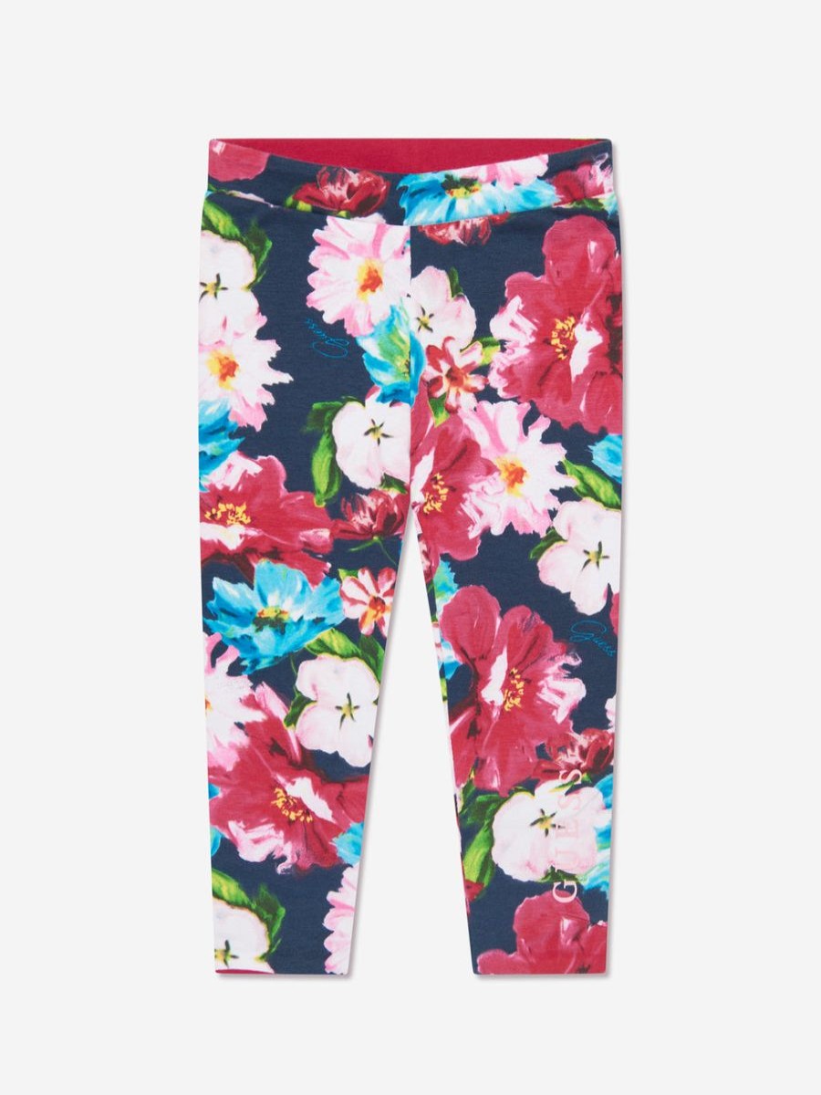 Girls Guess Leggings | Girls Passion Flower Reversible Leggings In Pink