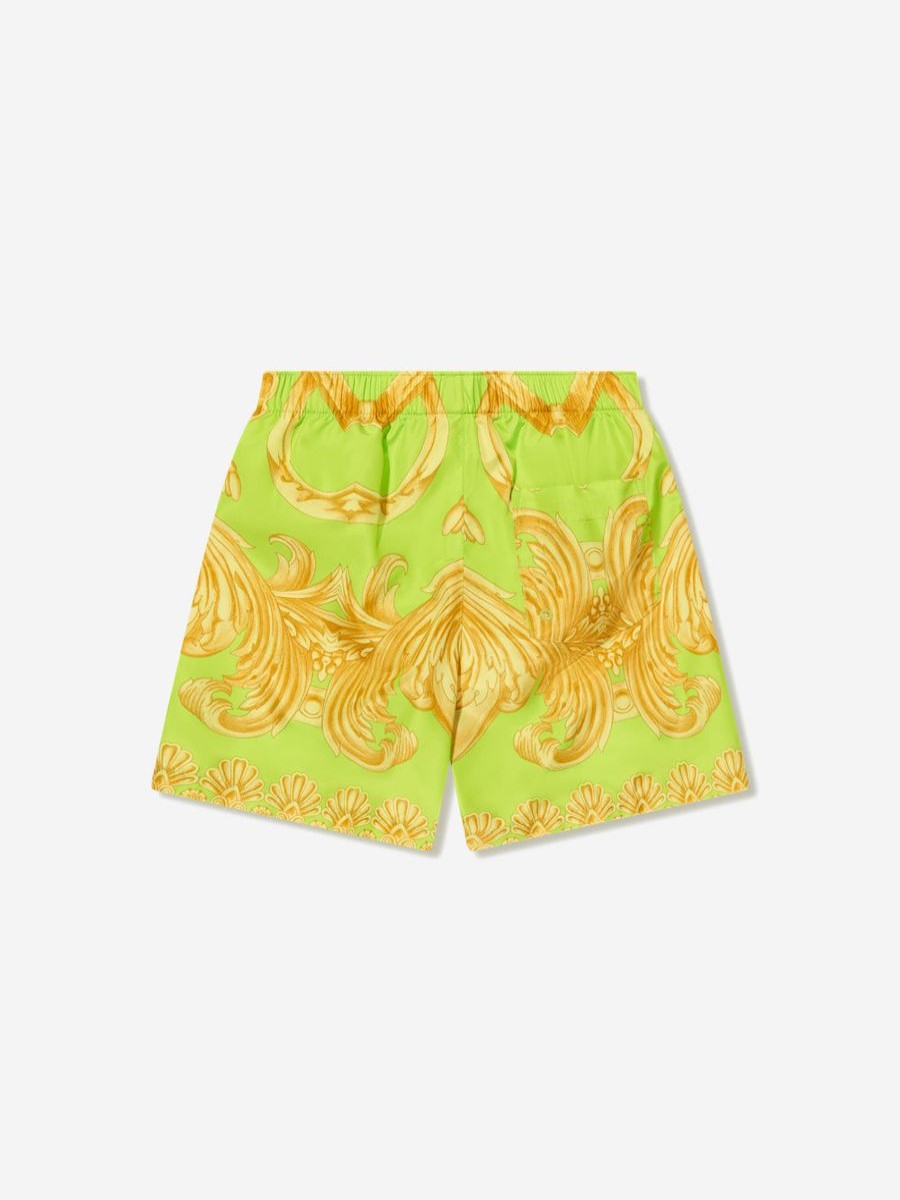 Teen Versace Swimwear | Boys Barocco Swim Shorts In Lime