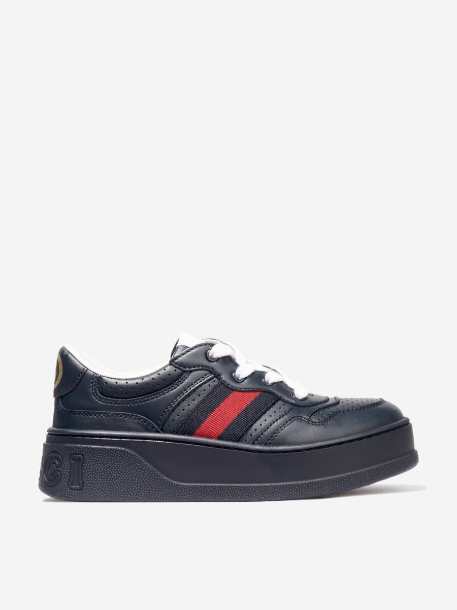 Girls Gucci Kids Sneakers | Kids Leather Trainers With Web In Navy