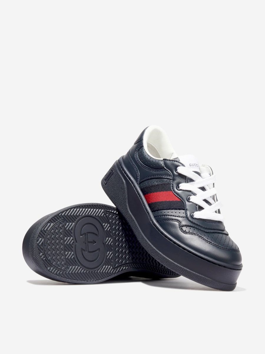 Girls Gucci Kids Sneakers | Kids Leather Trainers With Web In Navy