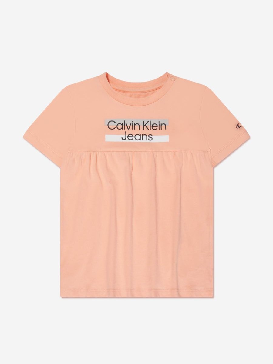 Baby Calvin Klein Jeans Dresses | Baby Girls Hero Logo Dress In Peach