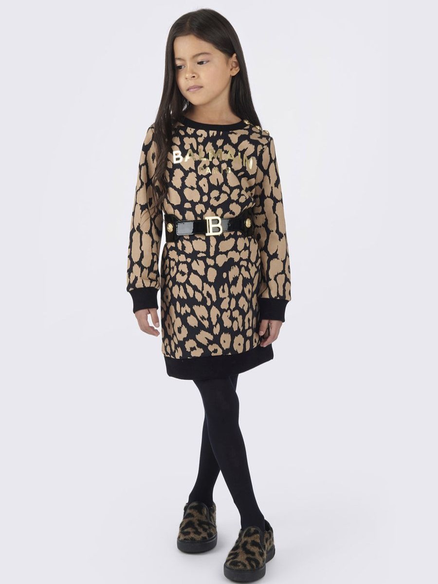 Teen Balmain Sweatshirts & Hoodies | Girls Leopard Sweater Dress In Brown