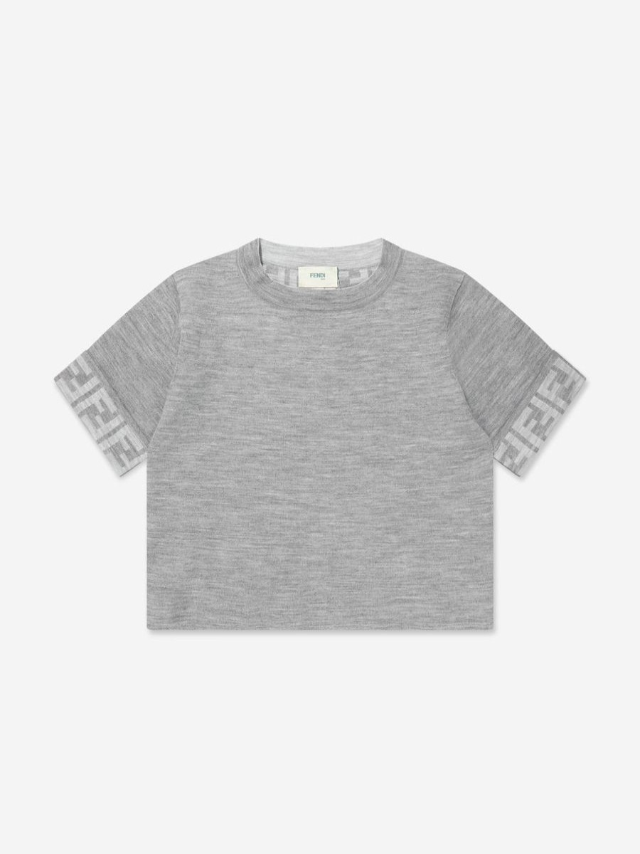 Girls Fendi Kids Jumpers & Cardigans | Girls Knitted Ff Logo Jumper In Grey