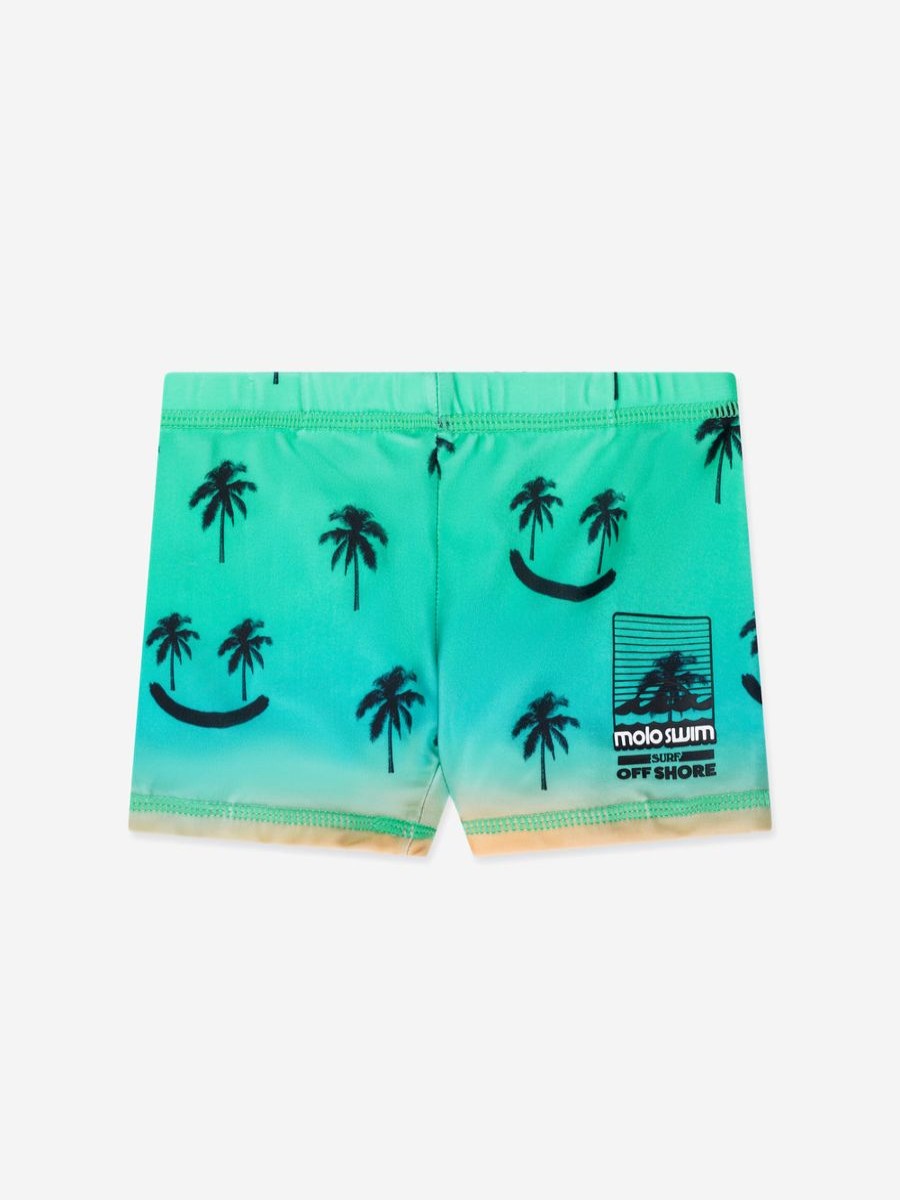 Baby Molo Swimwear | Boys Smiley Palm Swim Trunks In Green