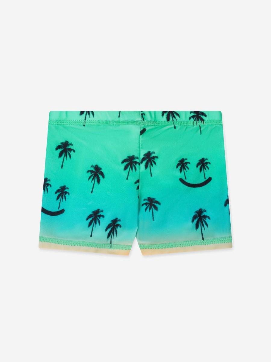 Baby Molo Swimwear | Boys Smiley Palm Swim Trunks In Green