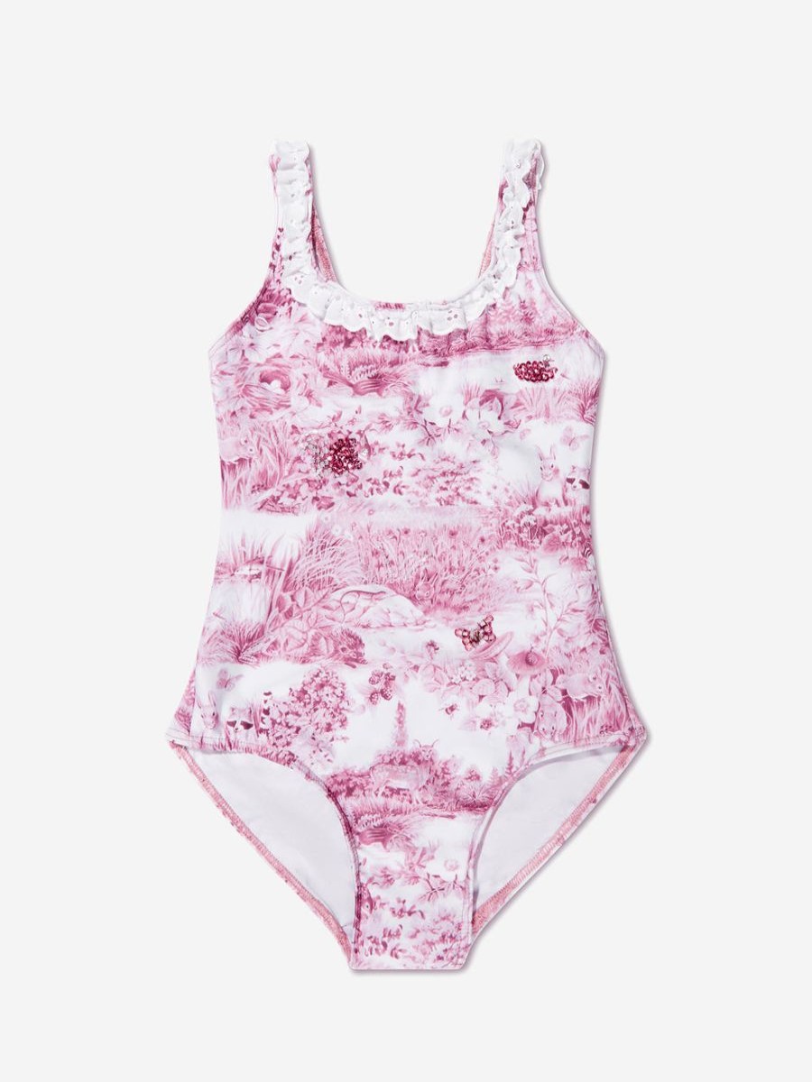 Teen Selini Action Swimwear | Girls Toile De Jouy Swimsuit In Pink