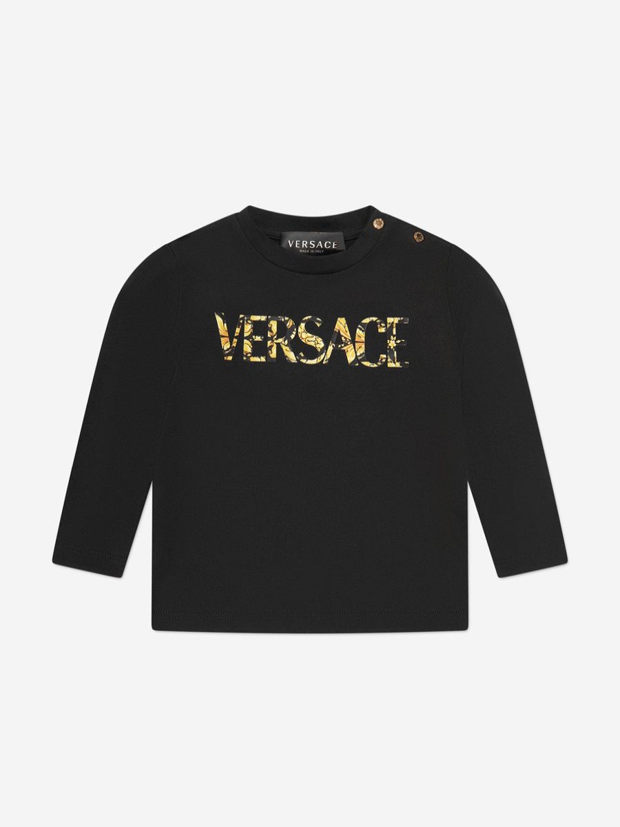 Girls Versace Tops & T-Shirts | Baby Long Sleeve Logo T-Shirt In Black