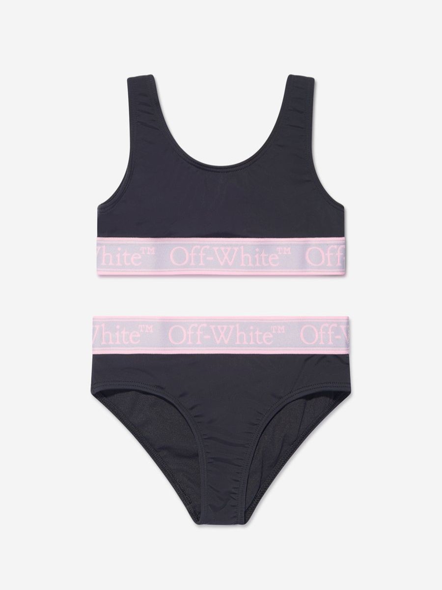 Girls Off-White Swimwear | Girls Bookish Logo Band Bikini In Black