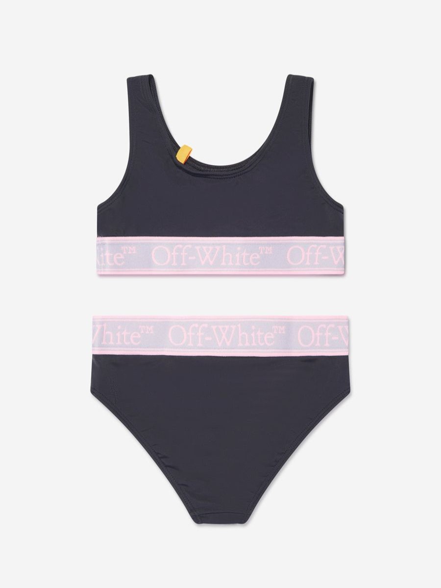 Girls Off-White Swimwear | Girls Bookish Logo Band Bikini In Black