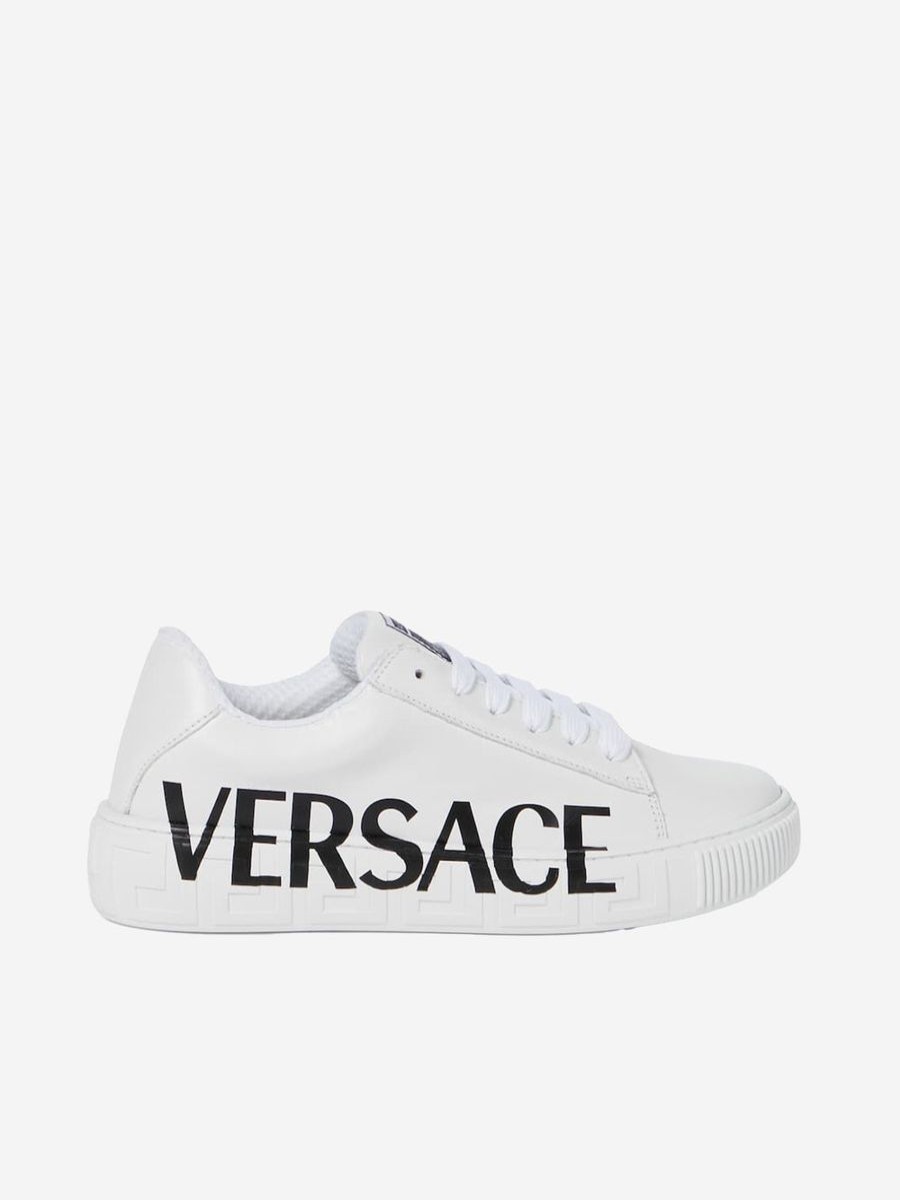 Girls Versace Sneakers | Versace - Unisex Leather Logo Trainers | Childsplay Clothing