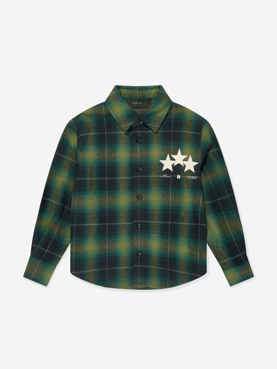 Teen Amiri Shirts | Boys Stars Flannel Shirt In Green