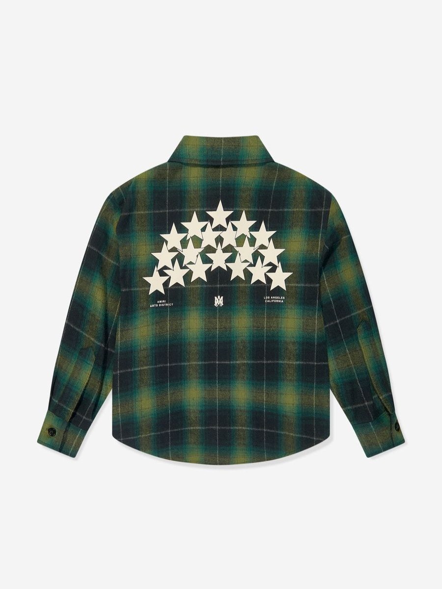 Teen Amiri Shirts | Boys Stars Flannel Shirt In Green