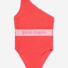 Girls Palm Angels Swimwear | Girls Logo Band One Shoulder Swimsuit In Red