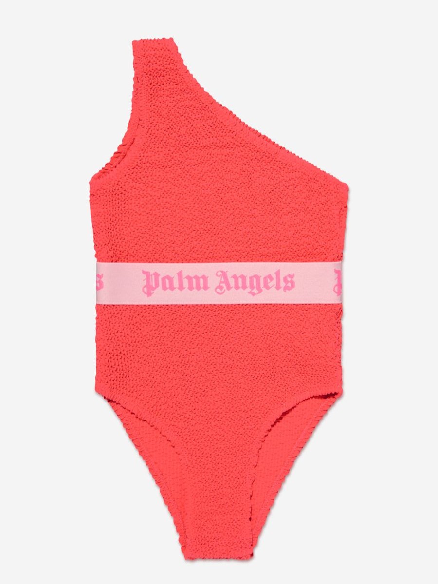 Girls Palm Angels Swimwear | Girls Logo Band One Shoulder Swimsuit In Red